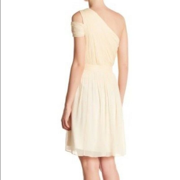 J Crew Cara - One Shoulder Silk Chiffon Dress - Champagne, sz 10 - Picture 11 of 12